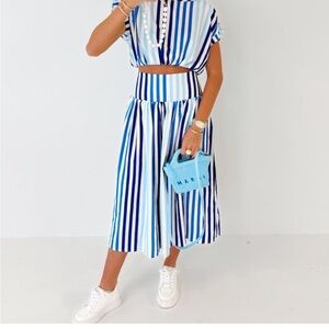 Blue and White Striped Women's Skirt